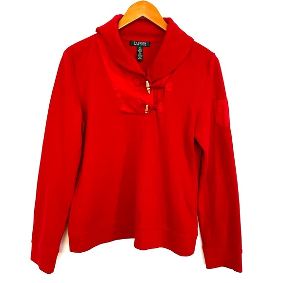 Lauren Ralph Lauren Red Button Top Pullover Sweatshirt Size Medium - Picture 1 of 9